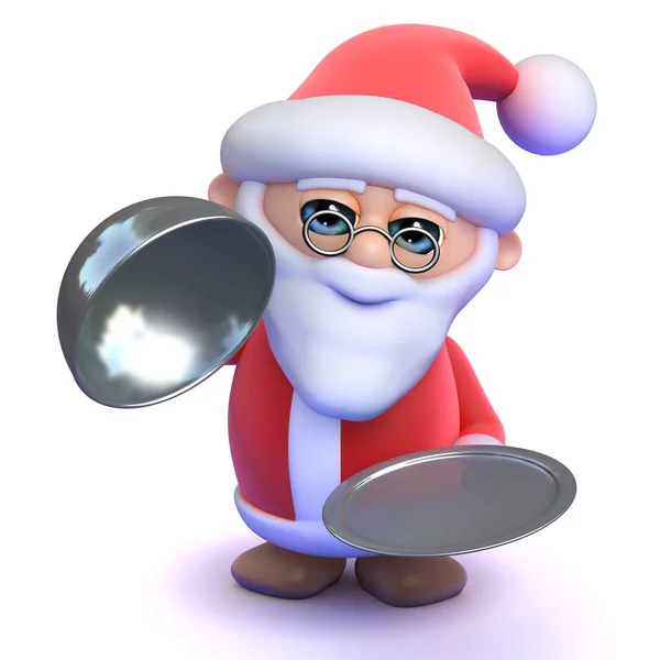 3d Babbo Natale con un vassoio d'argento — Foto Stock