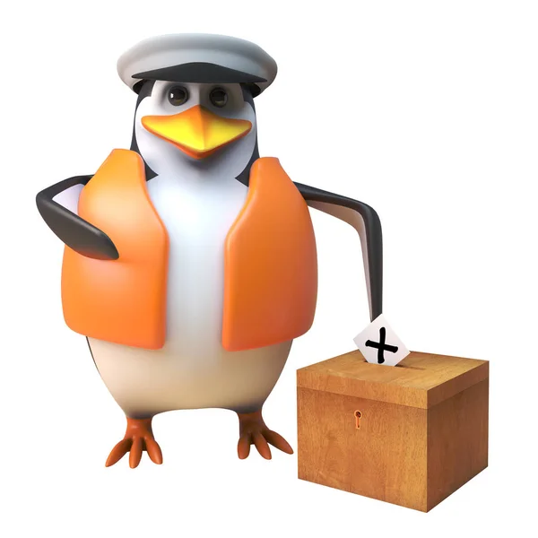 3d pingouin marin capitaine personnage casting son vote dans l'élection illustration 3d — Photo
