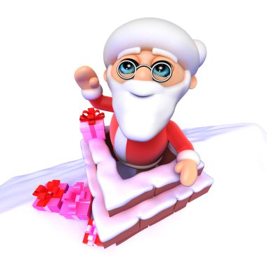 3d Karikatür Santa baca aşağı Noel'de hediyeler alır