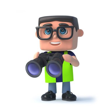 3d Sağlık ve güvenlik görevlisi dürbün ile bakar