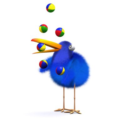 3d Bluebird juggles clipart