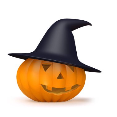 Bir Halloween kabak üzerinde 3d Cadılar şapka