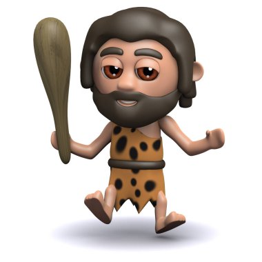 3d Caveman kulüp ile havada atlar