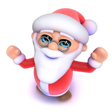 3d Komik karikatür Baba Noel mevsimsel sevinç ile tezahürat olduğunu