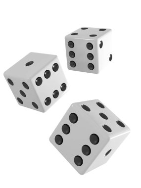 3d Three white dice falling clipart