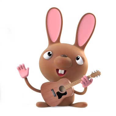 3d Komik karikatür Paskalya tavşanı akustik gitar çalar