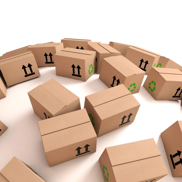 3d Cardboard boxes on curved surface — Stock Photo, Image