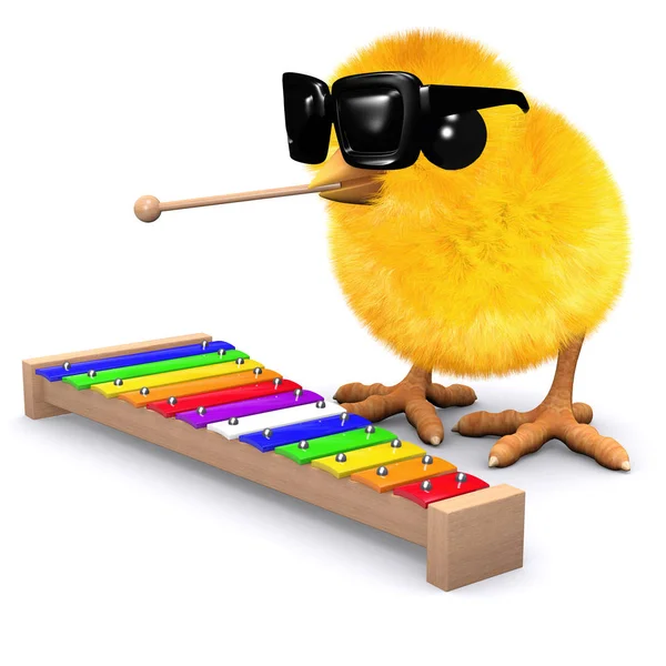 3D baby chick spelar xylofon — Stockfoto