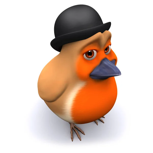 3d Seasonal Christmas robin wearing a bowler hat — Stock Photo, Image