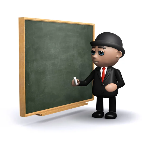 3D zakenman naast Blackboard — Stockfoto