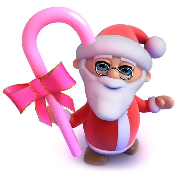 3d divertente cartone animato Babbo Natale tenendo alcuni dolci caramelle — Foto Stock