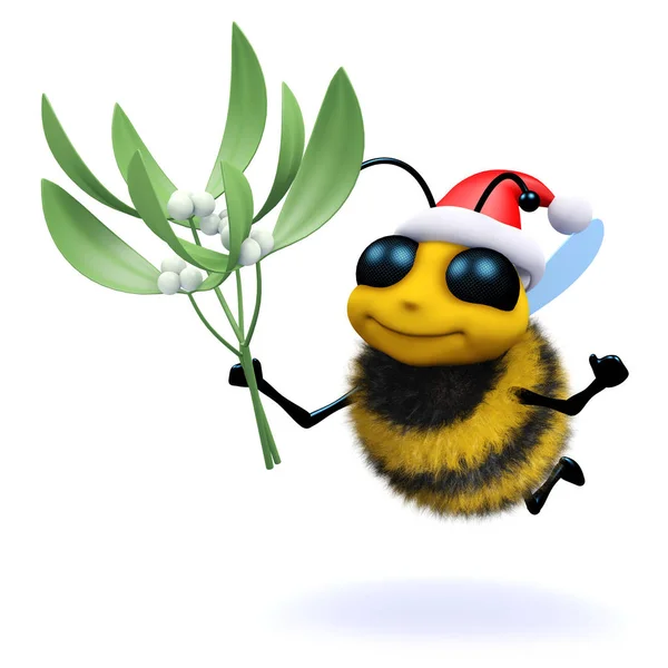 3D-Weihnachtsmann-Honigbiene mit Mistel — Stockfoto