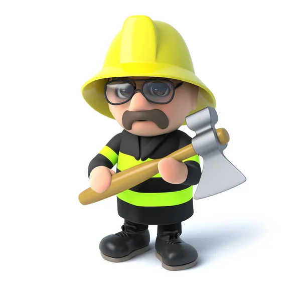 3d bombeiro com seu machado — Fotografia de Stock