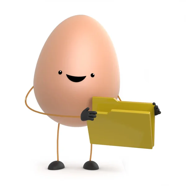 3d Cute toy egg has a yellow folder — Stock Photo, Image