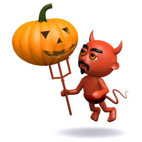 3d Devil with a pumpkin — Stock Photo, Image