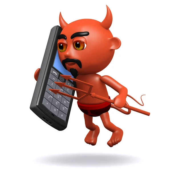 3D-Teufel plaudert auf dem Handy — Stockfoto