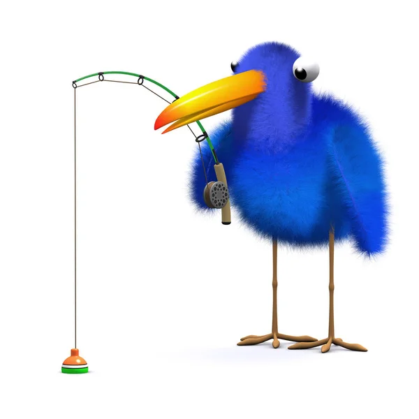 3D Bluebird går fiske — Stockfoto