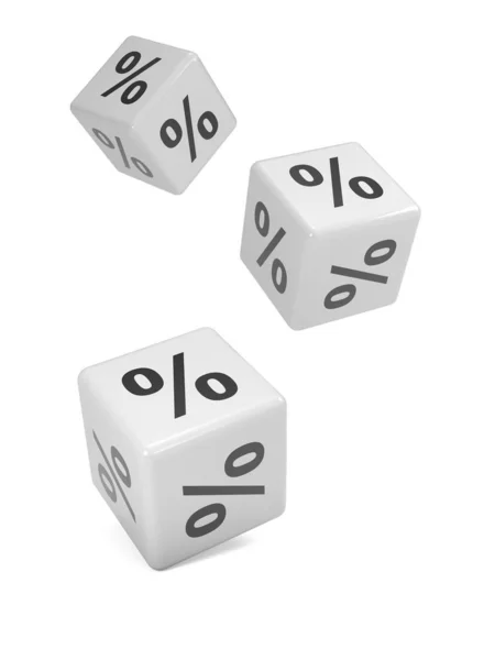 3d White dice falling with percentage sybols — Stock Photo, Image