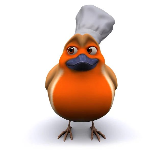 3d desenho animado robin pássaro vestindo um chapéu de chefs — Fotografia de Stock