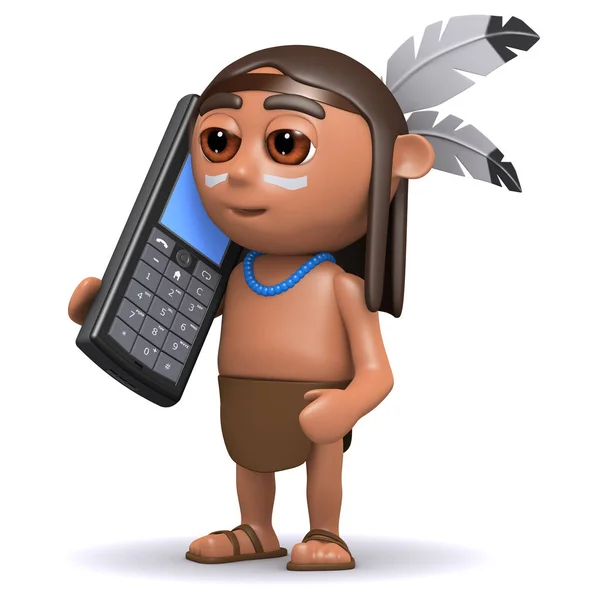 3D Native American Indian chats op mobiele telefoon — Stockfoto