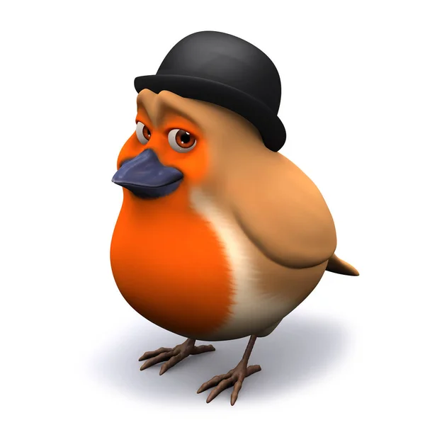 3d Seasonal Christmas robin wearing a bowler hat — Stock Photo, Image