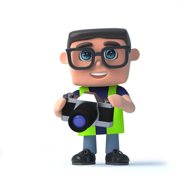 3D zdravotnický a bezpečnostní pracovník fotografuje s fotoaparátem — Stock fotografie