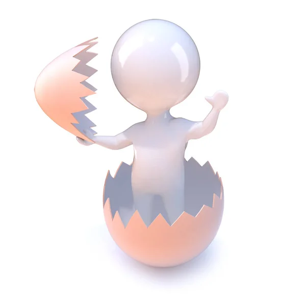 3d Little man hatches from an egg — Stock Photo, Image