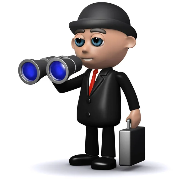 3D zakenman op zoek naar verrekijker — Stockfoto