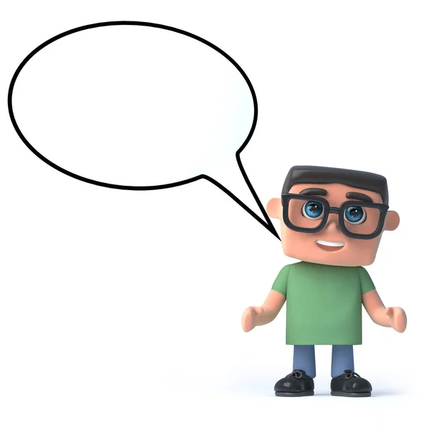 3d Boy in glasses with a speech balloon — Stock Photo, Image