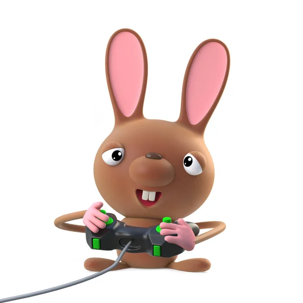 3D 귀여운 만화 부활절 토끼 토끼 캐릭터는 비디오 게임을 한다 — 스톡 사진