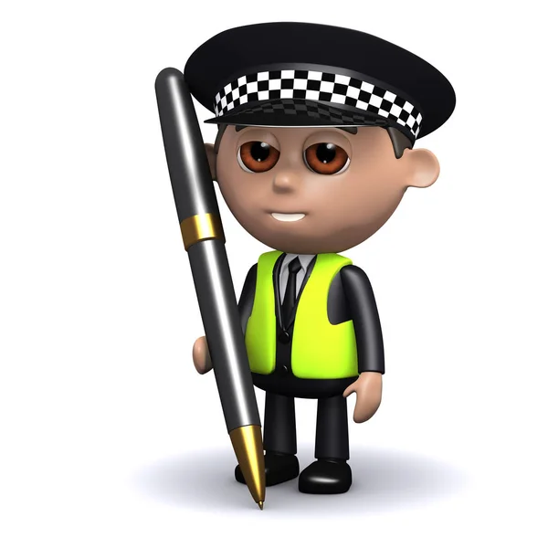 3D politieagent met een pen — Stockfoto