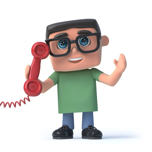 Gözlüklü 3d Boy kırmızı telefon cevaplar — Stok fotoğraf
