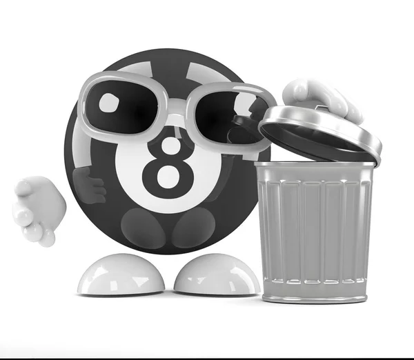3d 8 Ball uses the waste bin — Stock Photo, Image