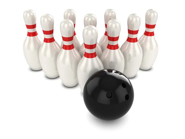 3D Bowling Ball Hits Pins — Stockfoto