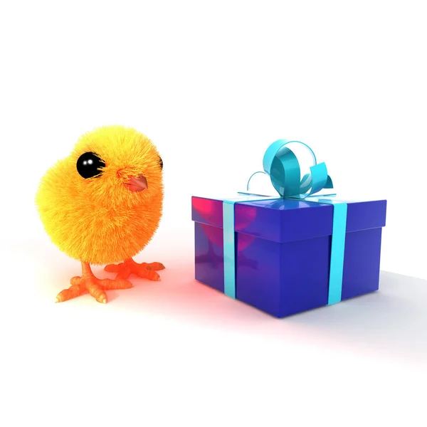 3d Easter chick blue present — Stock Photo, Image