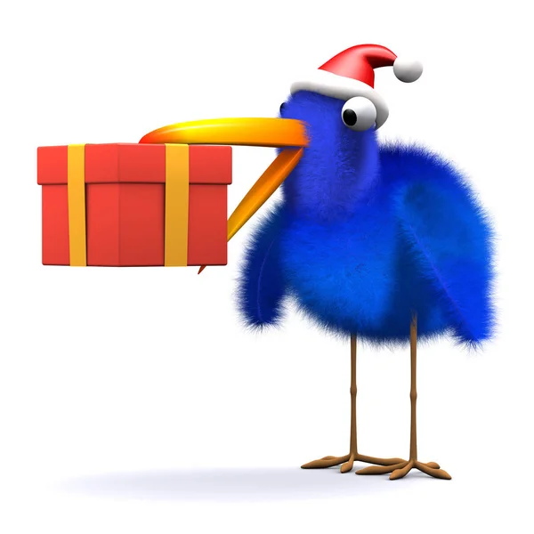 3D-Blauvogel hat ein Geschenk — Stockfoto