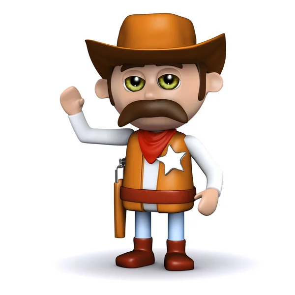 3D Cowboy Sheriff winkt Hallo — Stockfoto