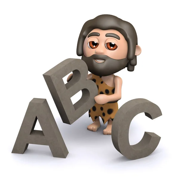 3D Caveman dowiaduje się alfabetu — Zdjęcie stockowe