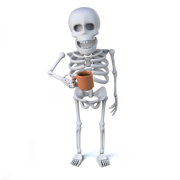 3D σκελετός πίνοντας ένα ωραίο φλιτζάνι τσάι — Φωτογραφία Αρχείου