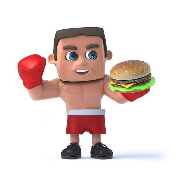 3D боксер користується гамбургер — стокове фото