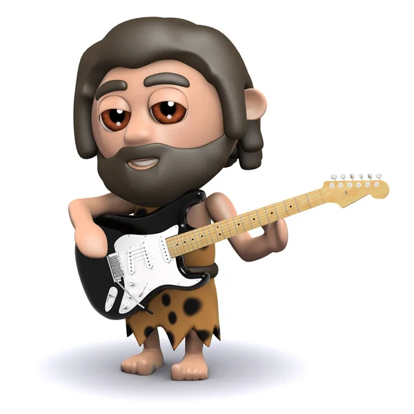 3D Caveman spelar elgitarr — Stockfoto