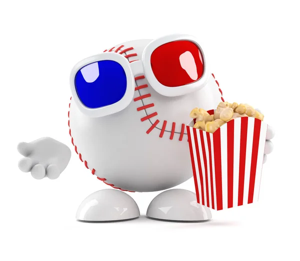 3d personnage de baseball mange pop-corn au cinéma — Photo