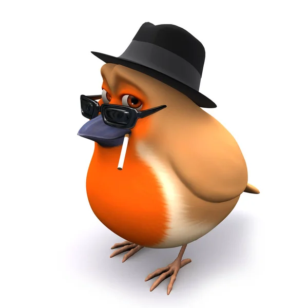 3D säsongens jul Robin bär en Trilby och röker en cigarett — Stockfoto