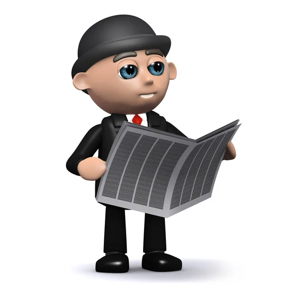 3D-zakenman lezen van een krant — Stockfoto