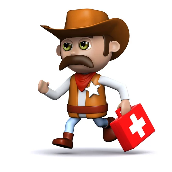 3d Cowboy sheriff brings first aid — Stock Photo, Image