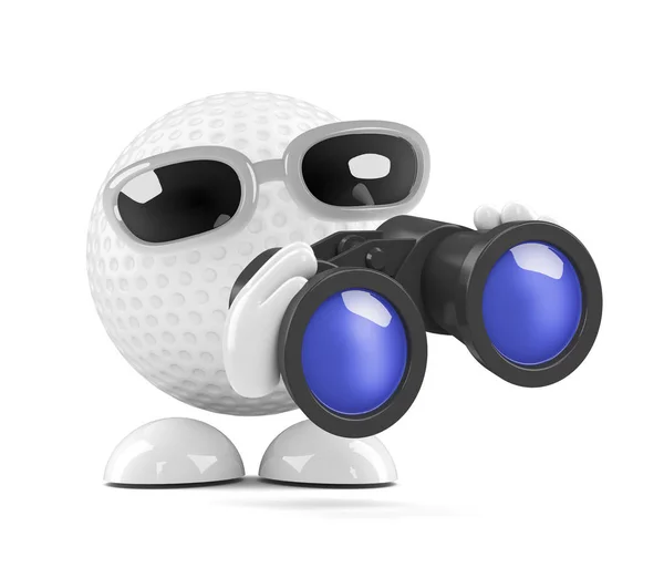 3Dゴルフボールは双眼鏡を通して見る — ストック写真