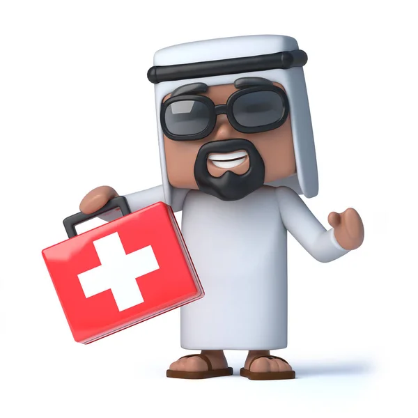 3d Arab has a first aid kit — Stock Photo, Image