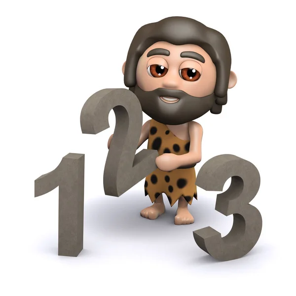 3d Caveman saymayı öğrenir — Stok fotoğraf