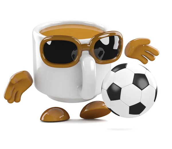 3d tasse de café joue au football — Photo