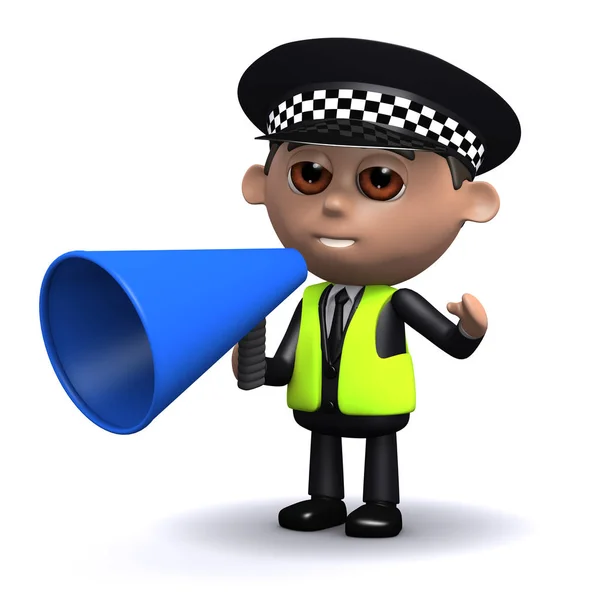 Policjant 3D używa megafon — Zdjęcie stockowe